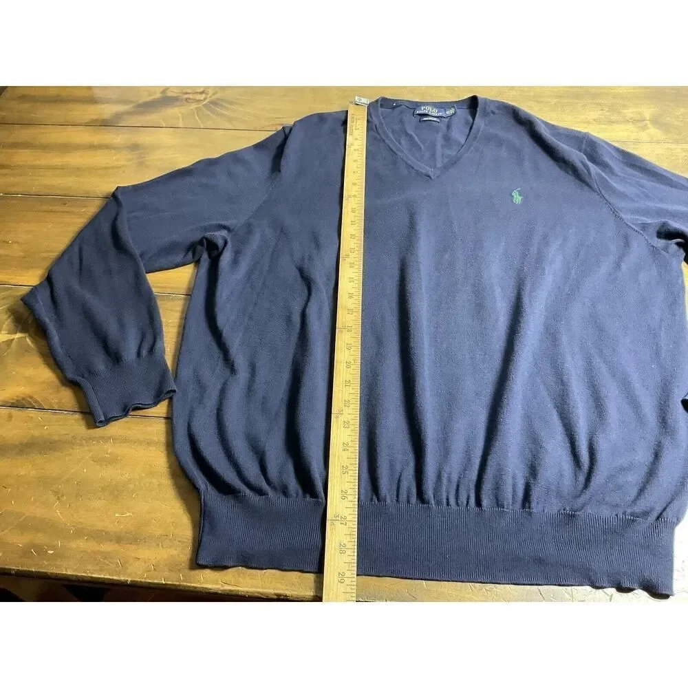 Polo Ralph Lauren Sweater Mens 2XL Blue V-Neck Pullover Pima Cotton